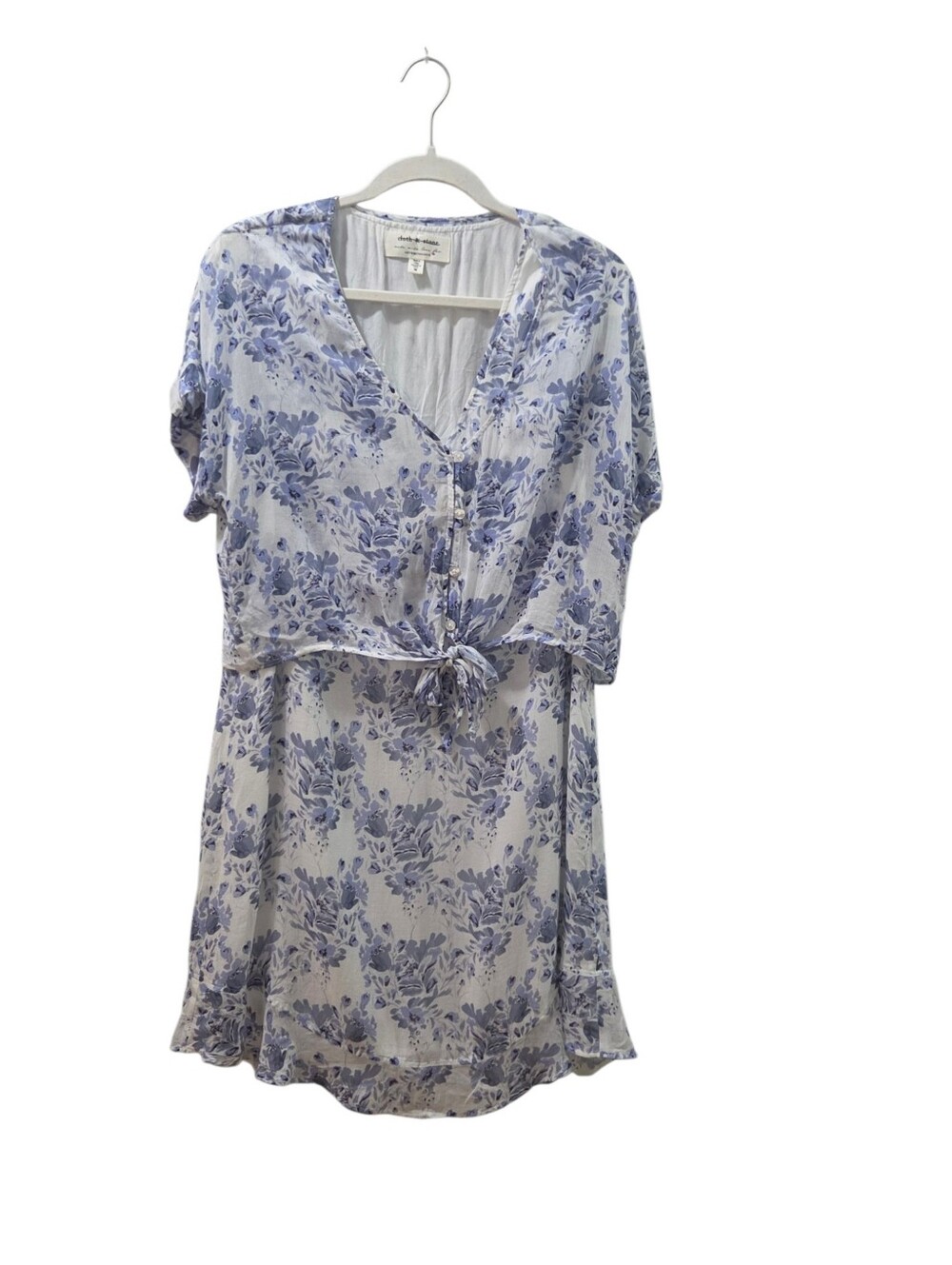 Anthropologie Cloth & Stone M Blue Floral Layered Tie Front Rayon Mini Dress